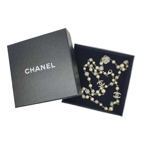 Chanel B12 Pearl Crystal CC Logo Long Necklace
